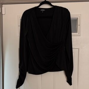 Express Elegant Black Drape Blouse